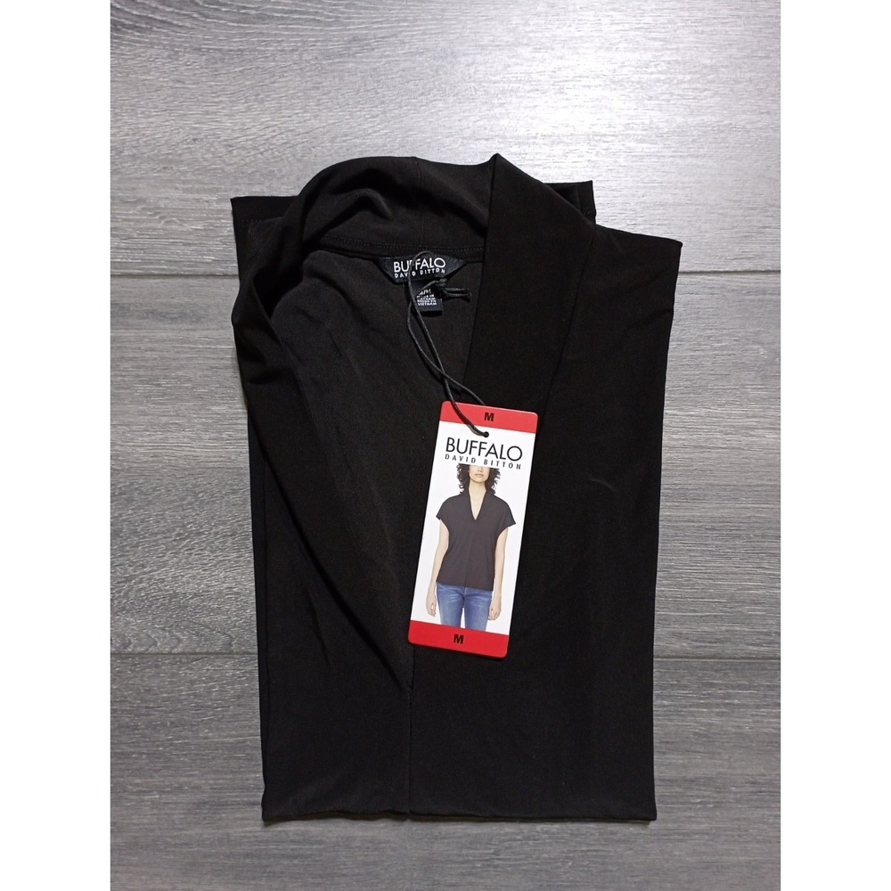 Buffalo David Bitton Blouse Adult Womens Medium Black Elevated V-Neck Cap Sleeve